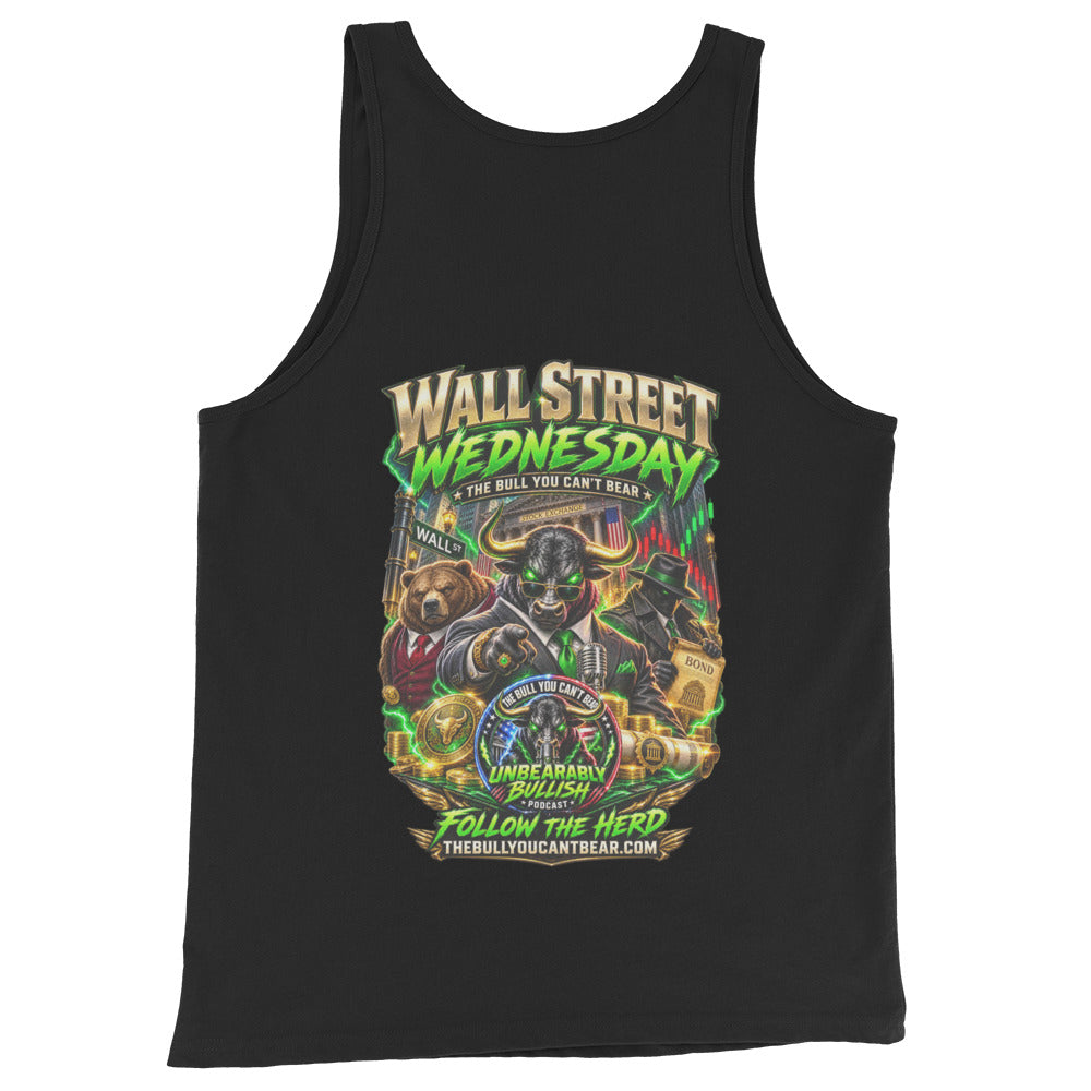 Wall Street Wednesday Tank Top in Black, back print