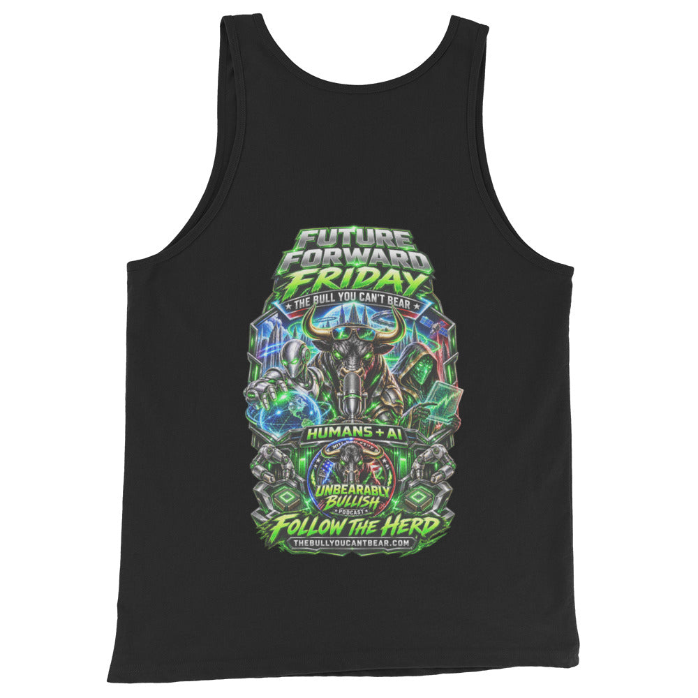 Future Forward Friday Tank Top in Black, back print