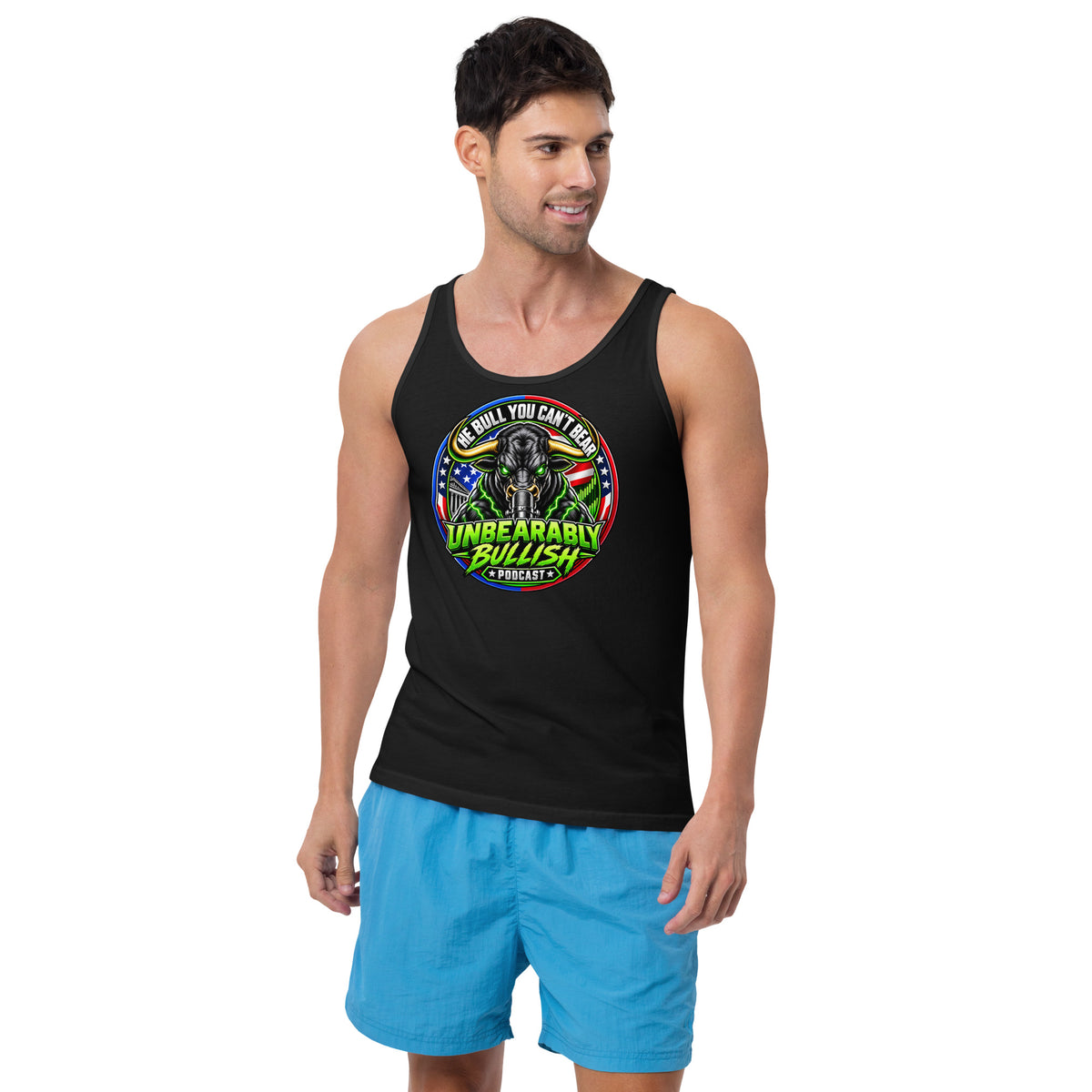 The Bull You Can't Bear Tank Top in Black, front