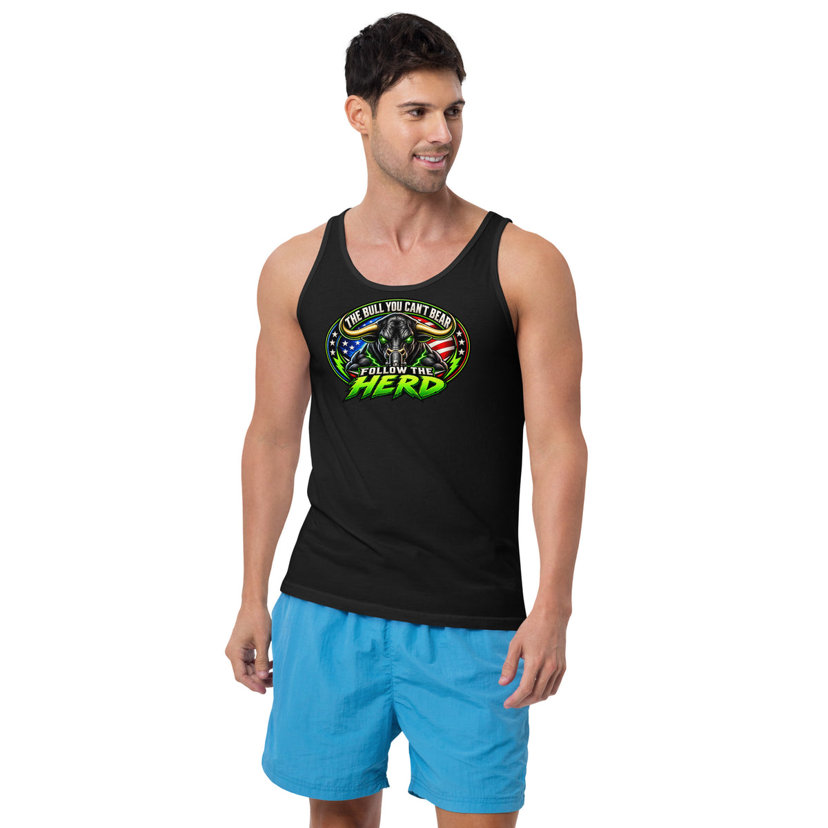 Follow The Herd Tank Top in Black, front