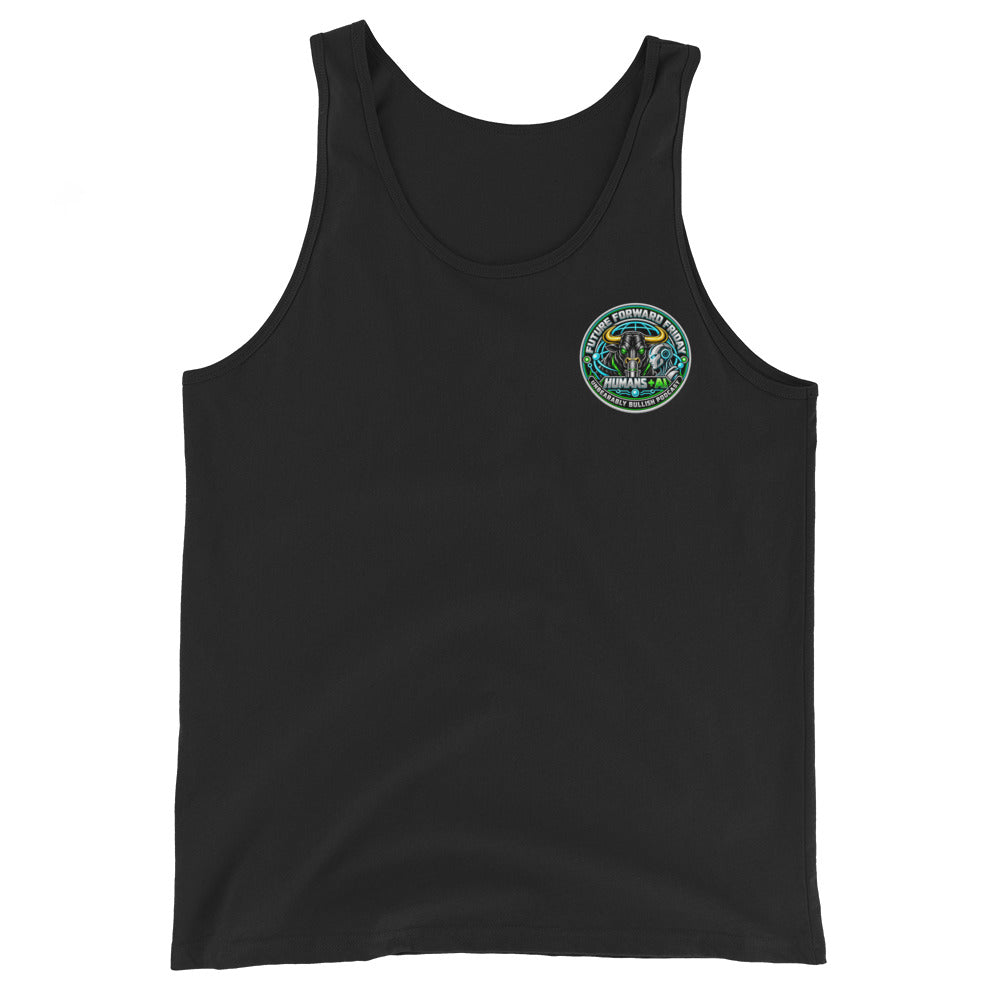 Future Forward Friday Humans + AI Tank Top in Black, front