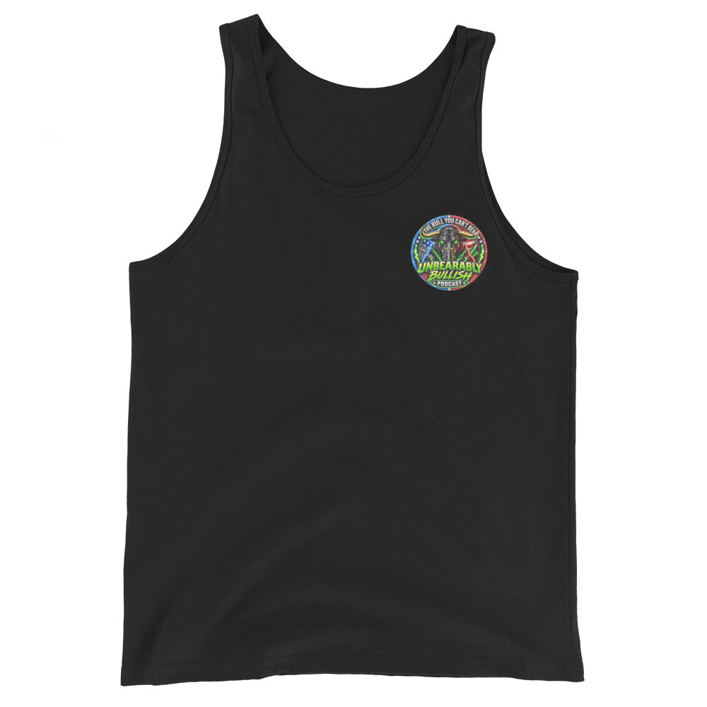 Charging Bull on Wall Street Tank Top in Black, front