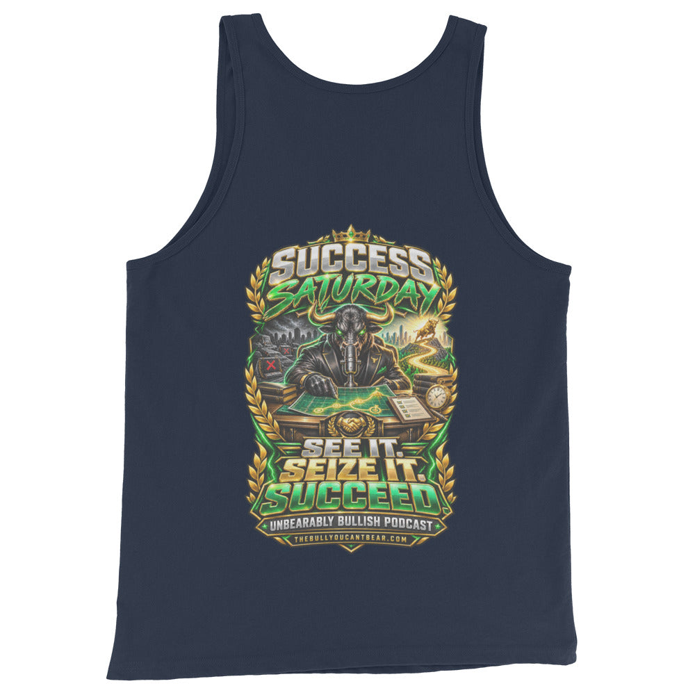 Success Saturday Tank Top in Navy, back print