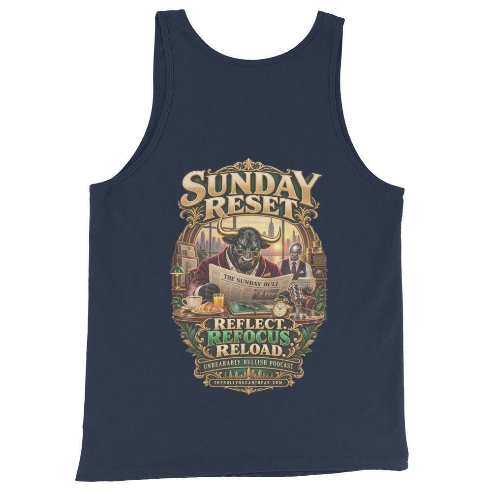 Sunday Reset Tank Top in Navy, back print