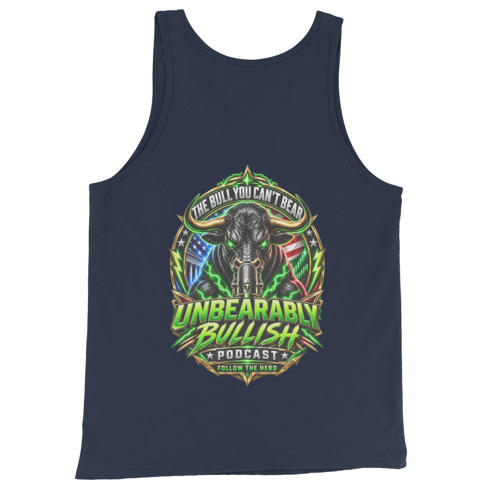 Electric Podcast Tank Top in Navy, back print
