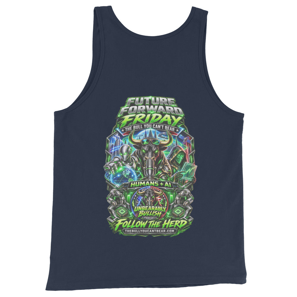 Future Forward Friday Tank Top in Navy, back print