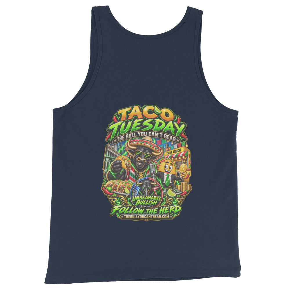 Taco Tuesday Tank Top in Navy, back print