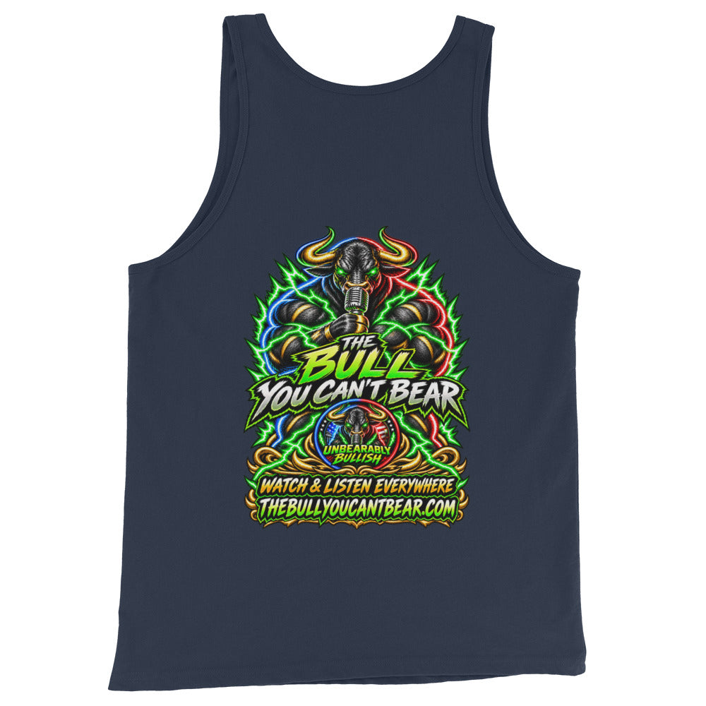 The Bull You Can't Bear Tank Top in Navy, back print