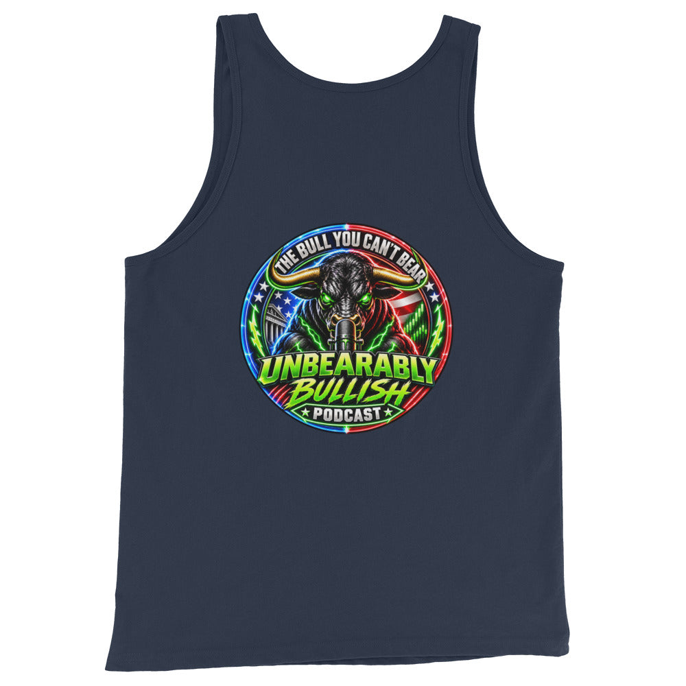 Unbearably Bullish Logo Tank Top in Navy, back print