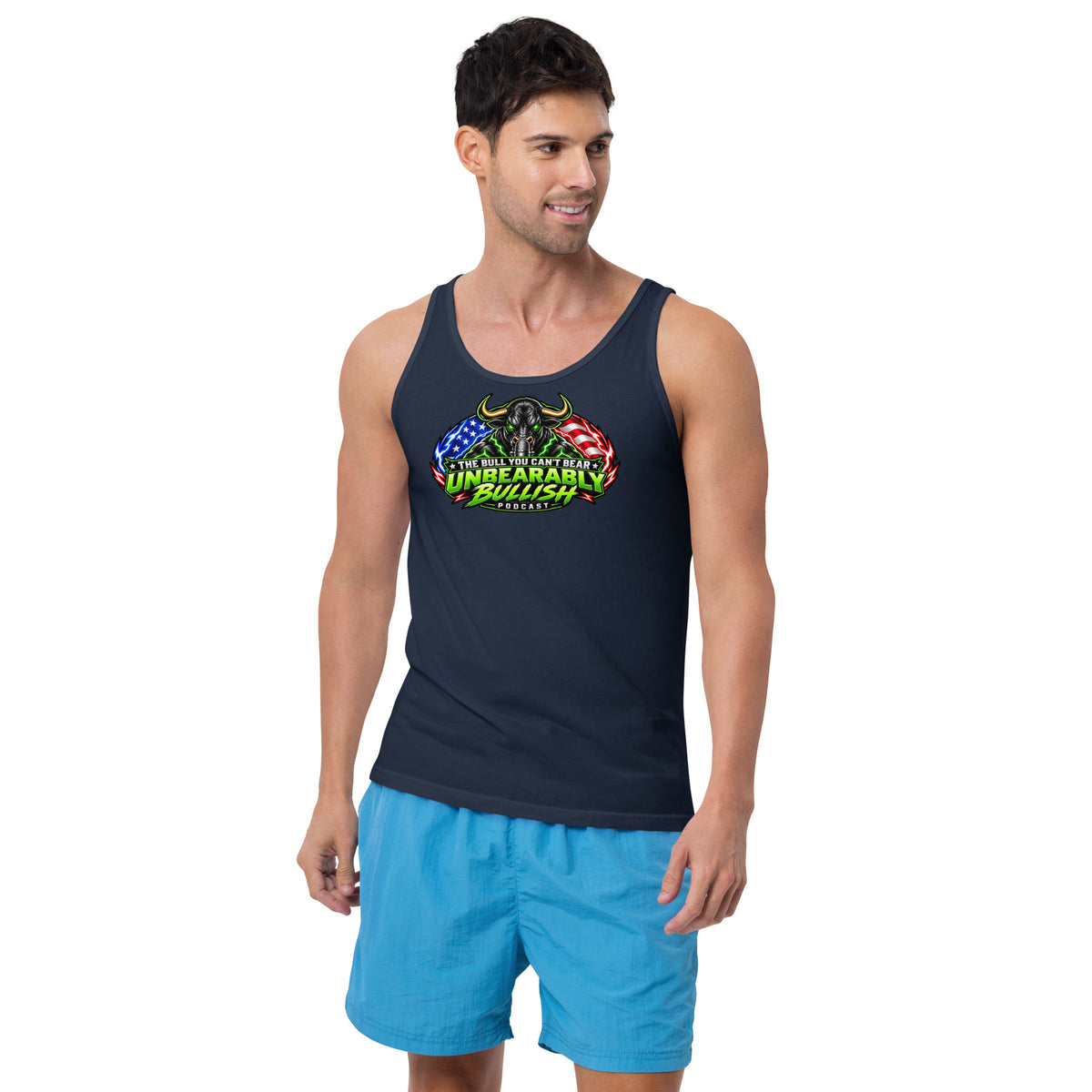 Unbearably Bullish Logo Tank Top in Navy, front