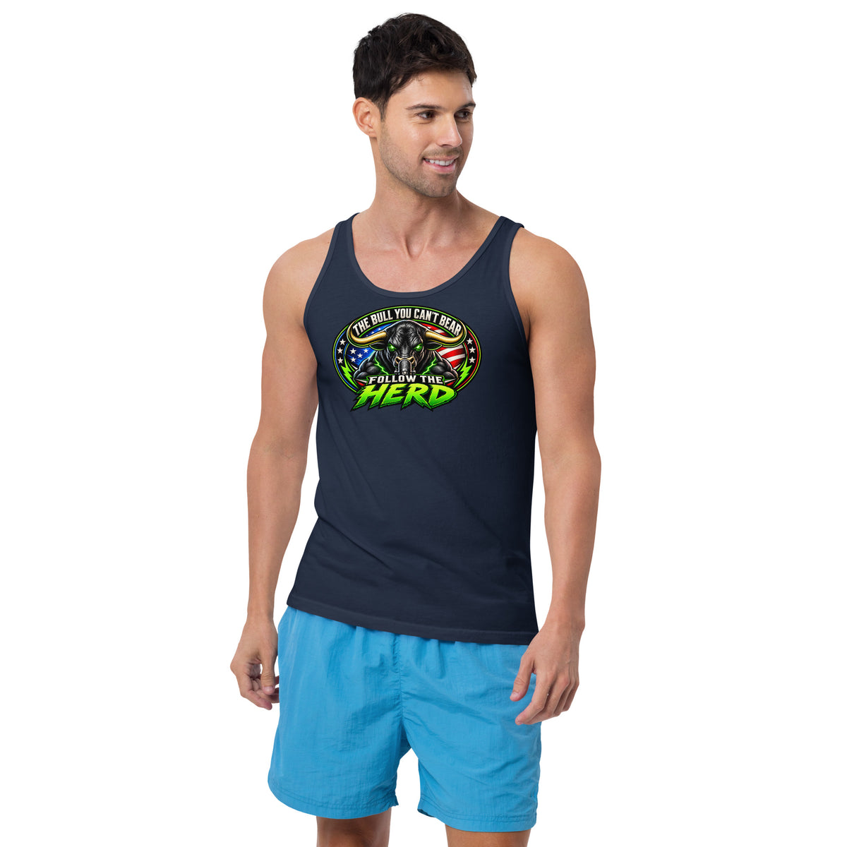 Follow The Herd Tank Top in Navy, front
