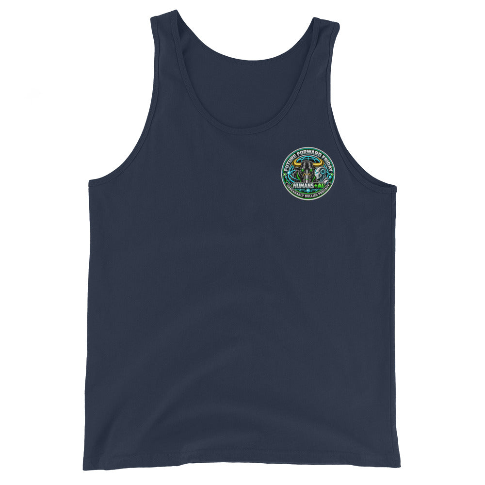 Future Forward Friday Humans + AI Tank Top in Navy, front