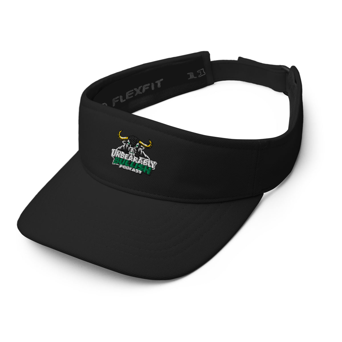 Unbearably Bullish Podcast Visor in Black, left front angle