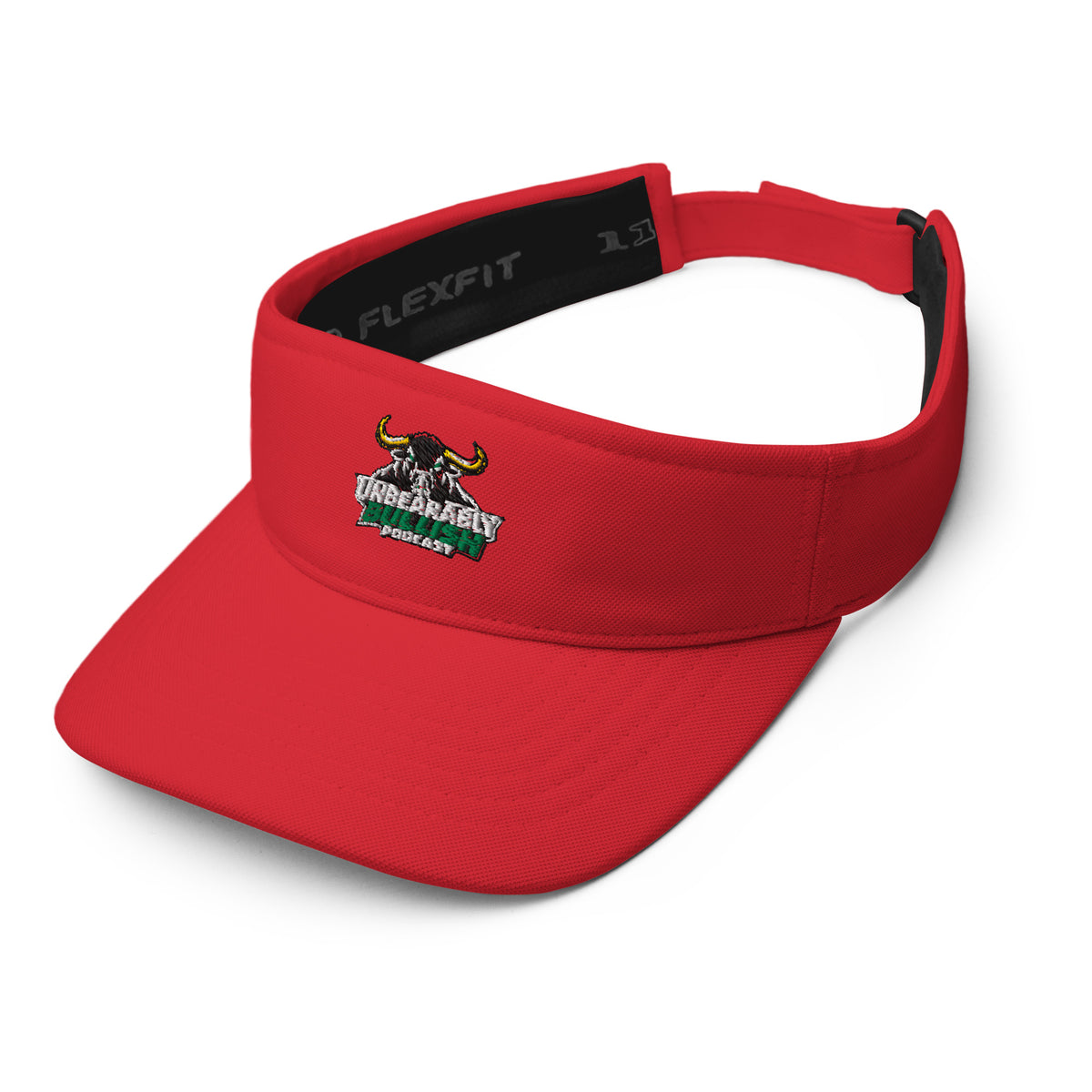 Unbearably Bullish Podcast Visor in Red, left front angle