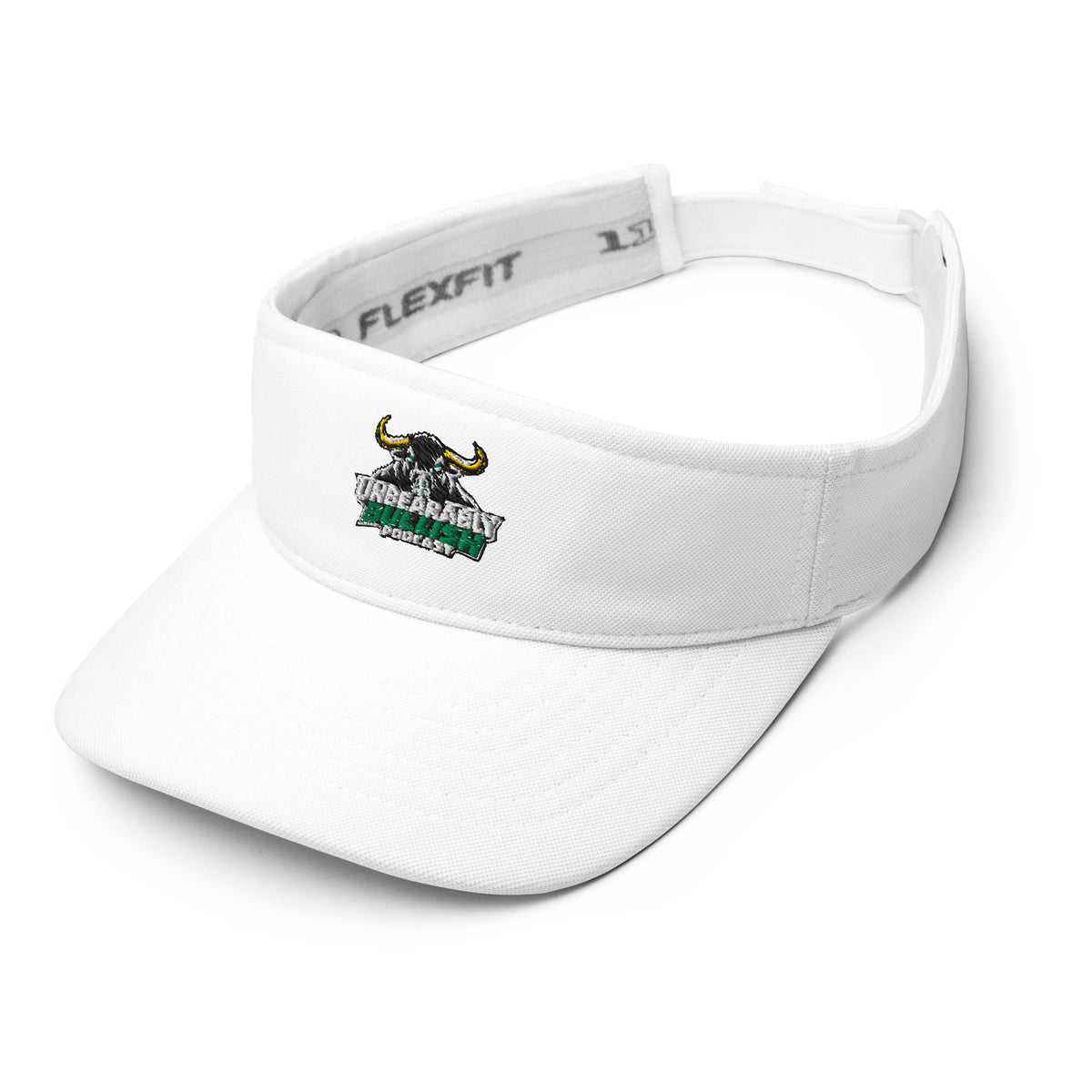 Unbearably Bullish Podcast Visor in White, left front angle