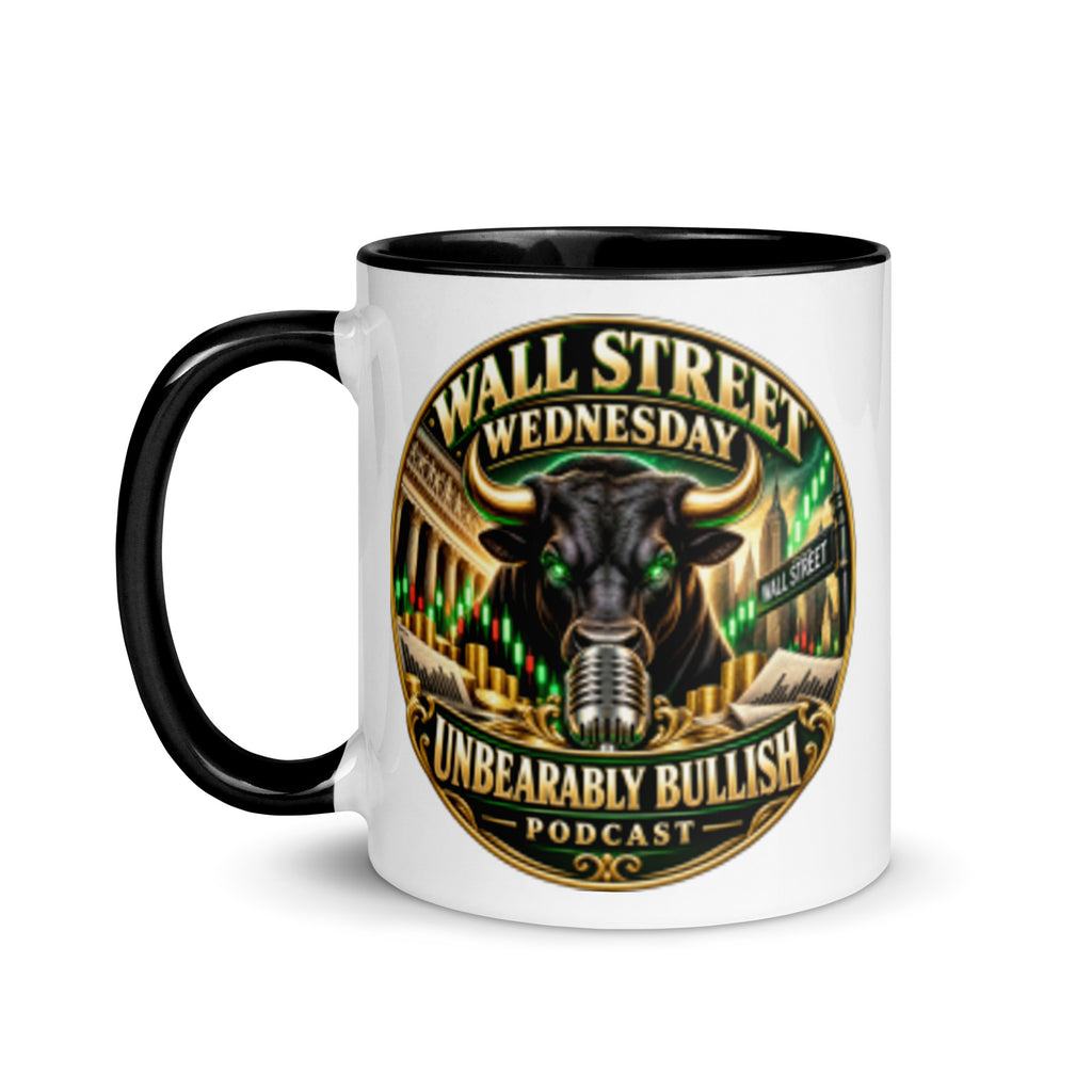 Wall Street Wednesday Mug with black interior, 11 oz, left side