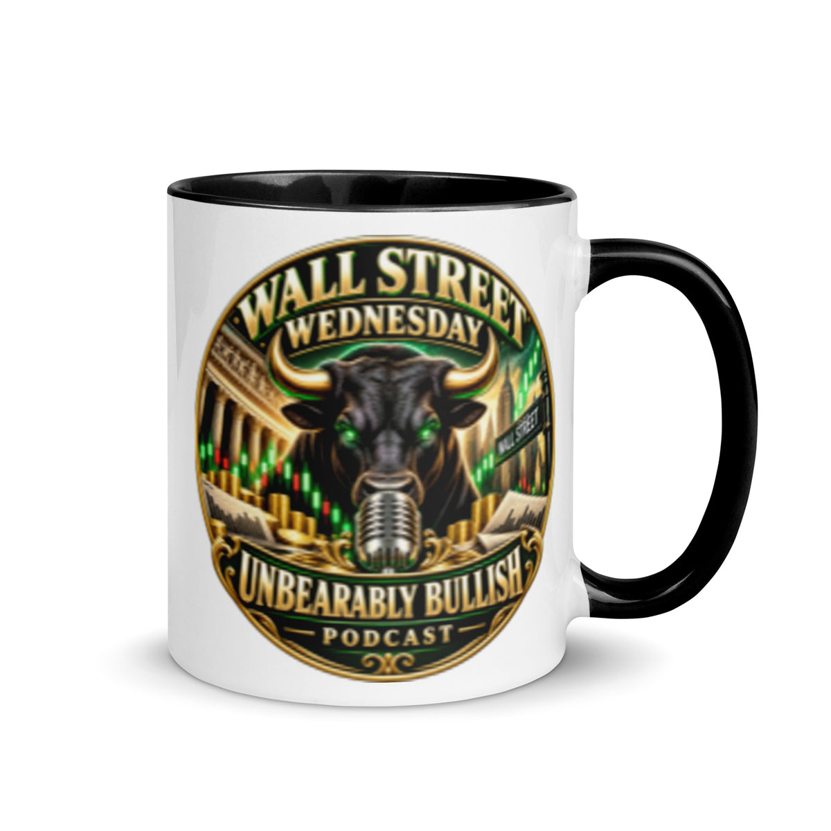 Wall Street Wednesday Mug with black interior, 11 oz, right side