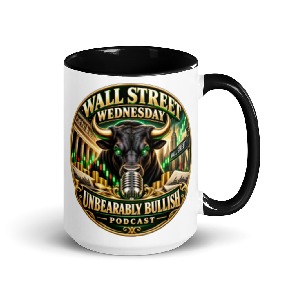 Wall Street Wednesday Mug with black interior, 15 oz, right side