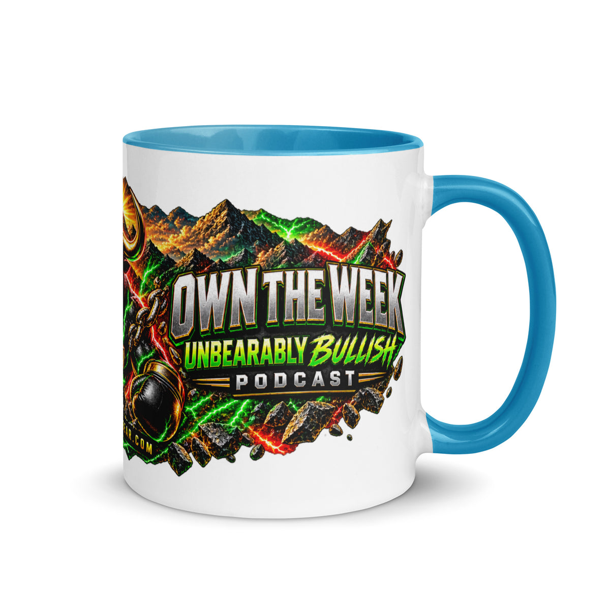 Motivation Monday Own The Week Mug with blue interior, 11 oz, right side