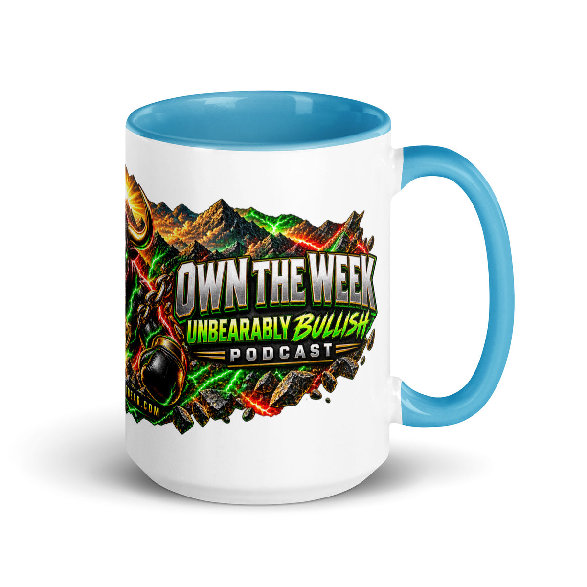 Motivation Monday Own The Week Mug with blue interior, 15 oz, right side