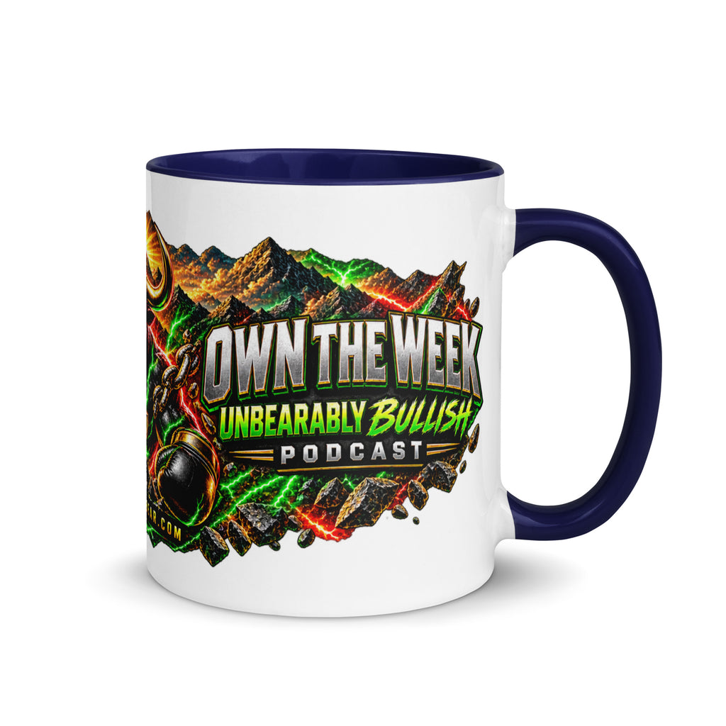 Motivation Monday Own The Week Mug with dark blue interior, 11 oz, right side