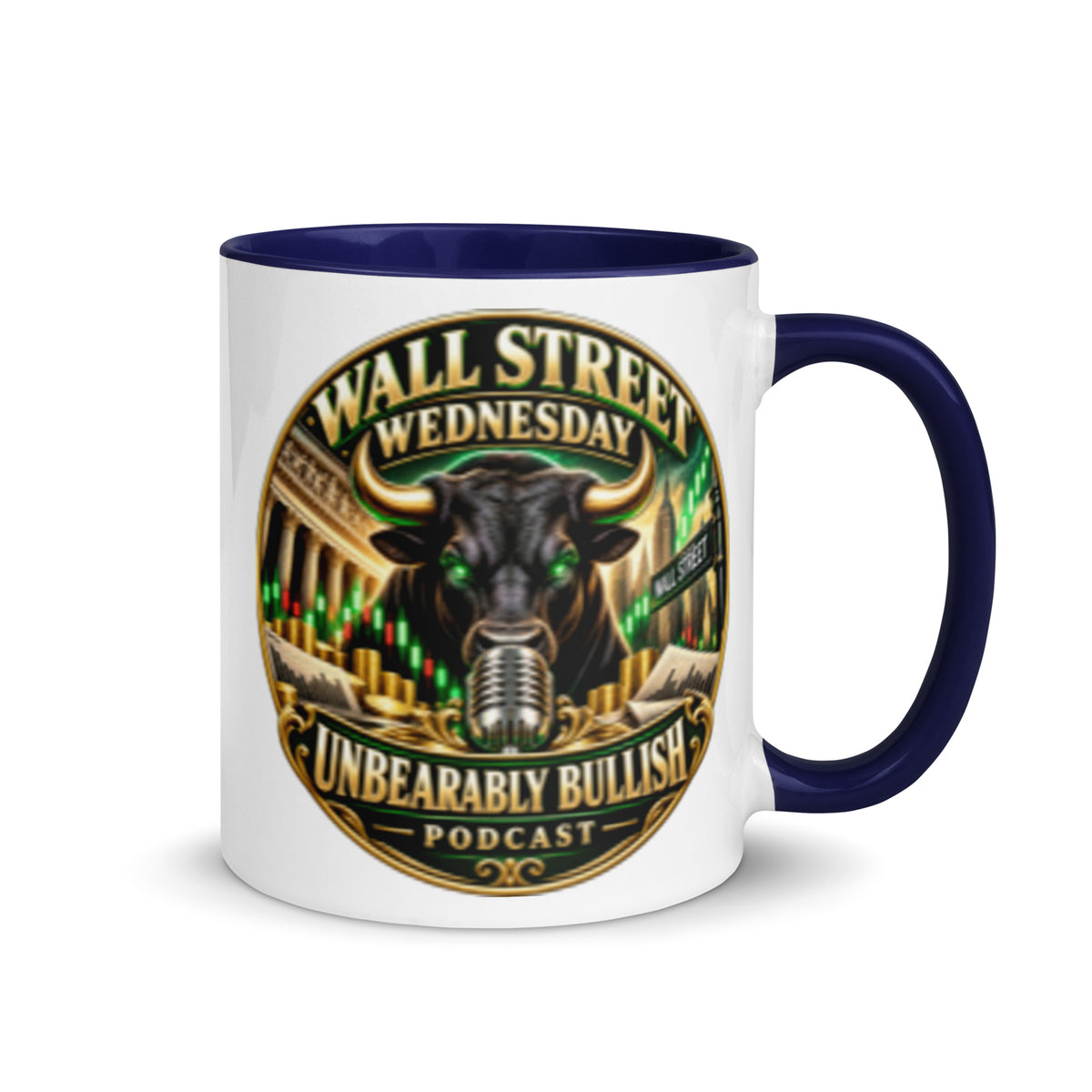 Wall Street Wednesday Mug with dark blue interior, 11 oz, right side