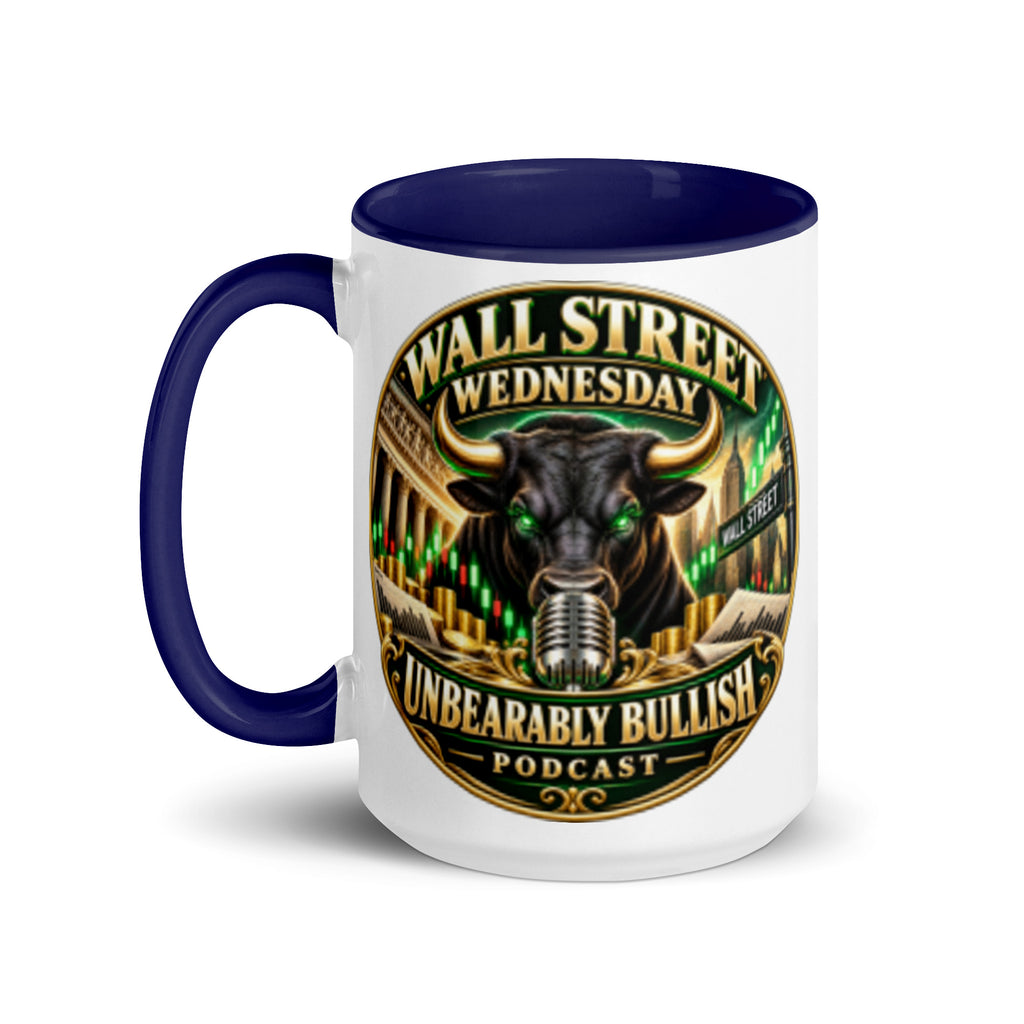Wall Street Wednesday Mug with dark blue interior, 15 oz, left side