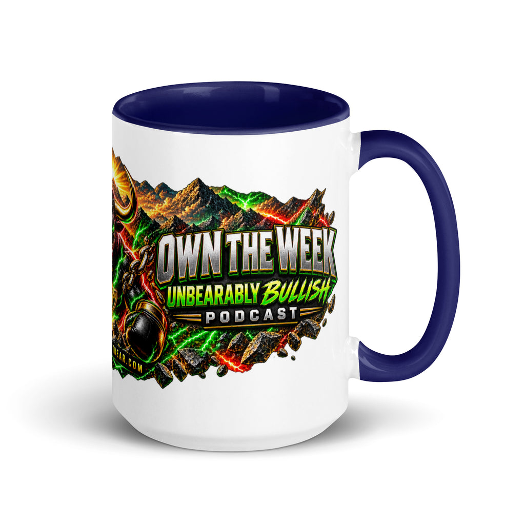 Motivation Monday Own The Week Mug with dark blue interior, 15 oz, right side