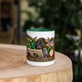 Sunday Reset Panorama Wrap Mug with dark green interior, 11 oz, front view