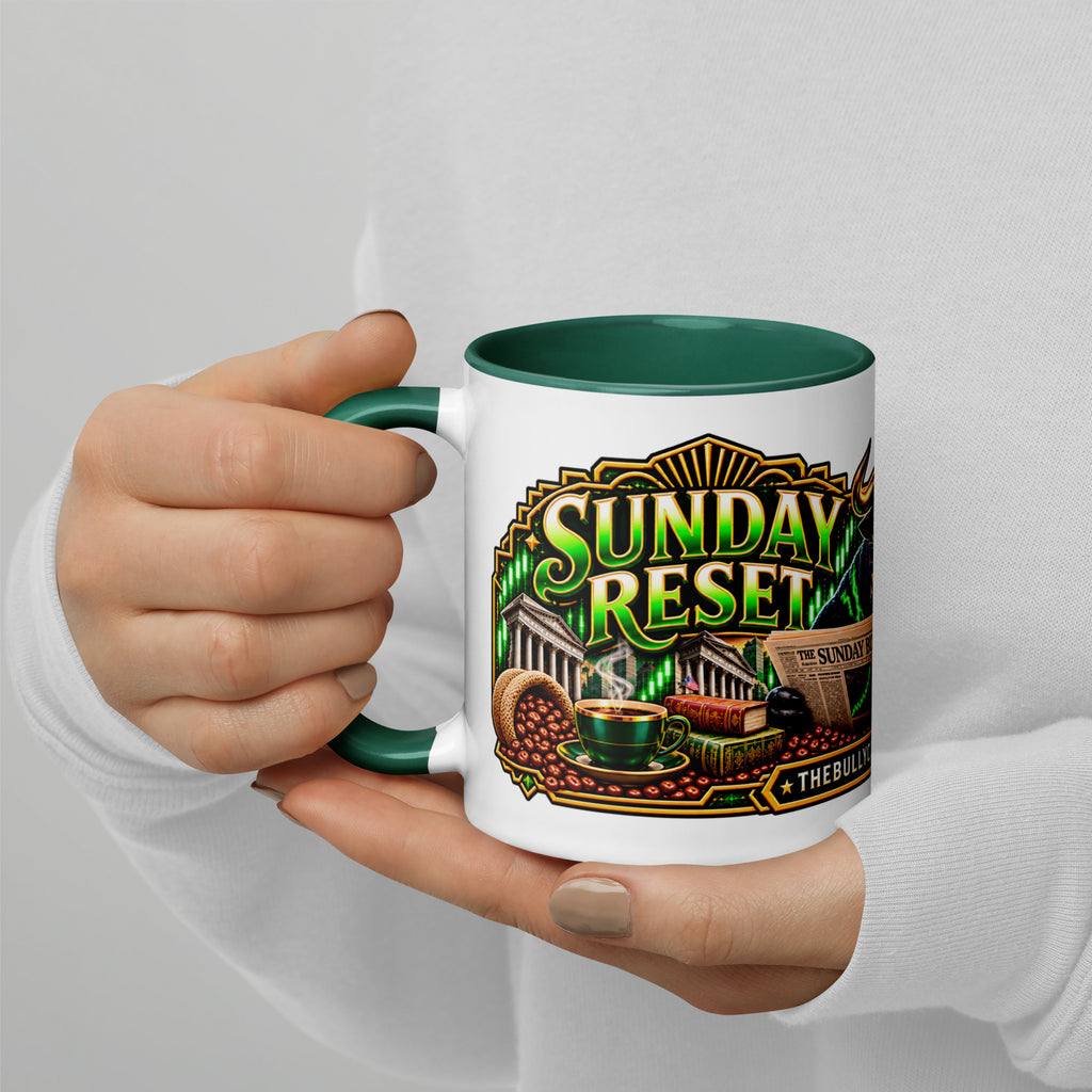 Sunday Reset Panorama Wrap Mug with dark green interior, 11 oz, left side alternate view