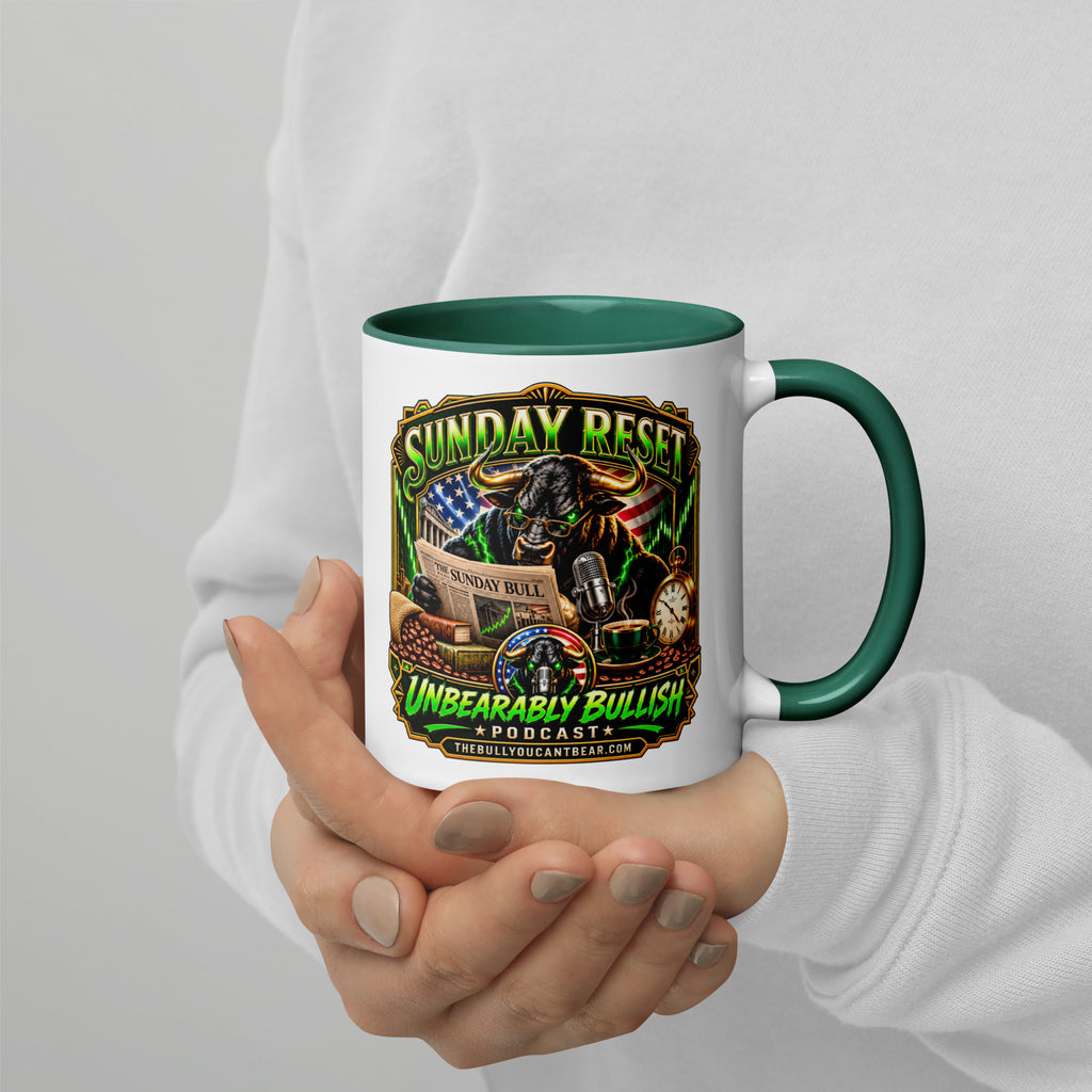 Sunday Reset Mug with dark green interior, 11 oz, right side alternate view