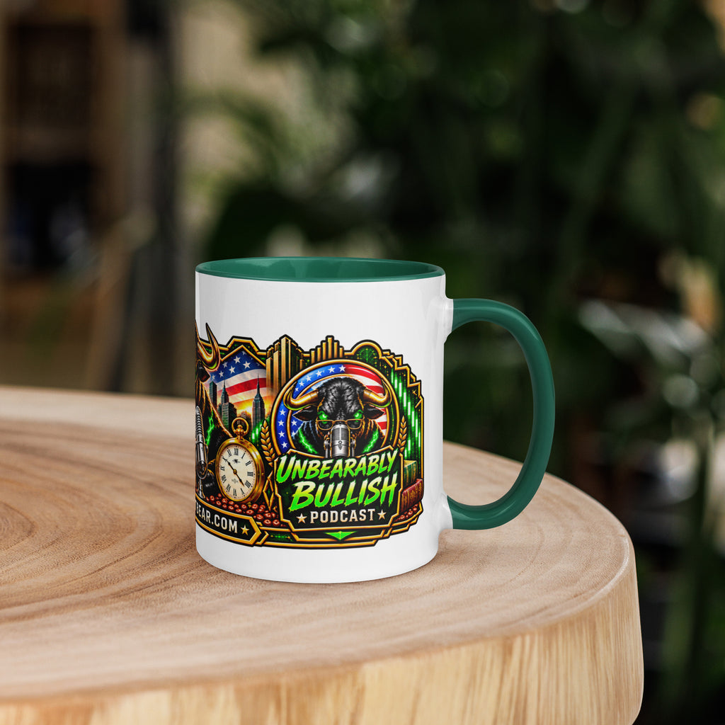Sunday Reset Panorama Wrap Mug with dark green interior, 11 oz, right side