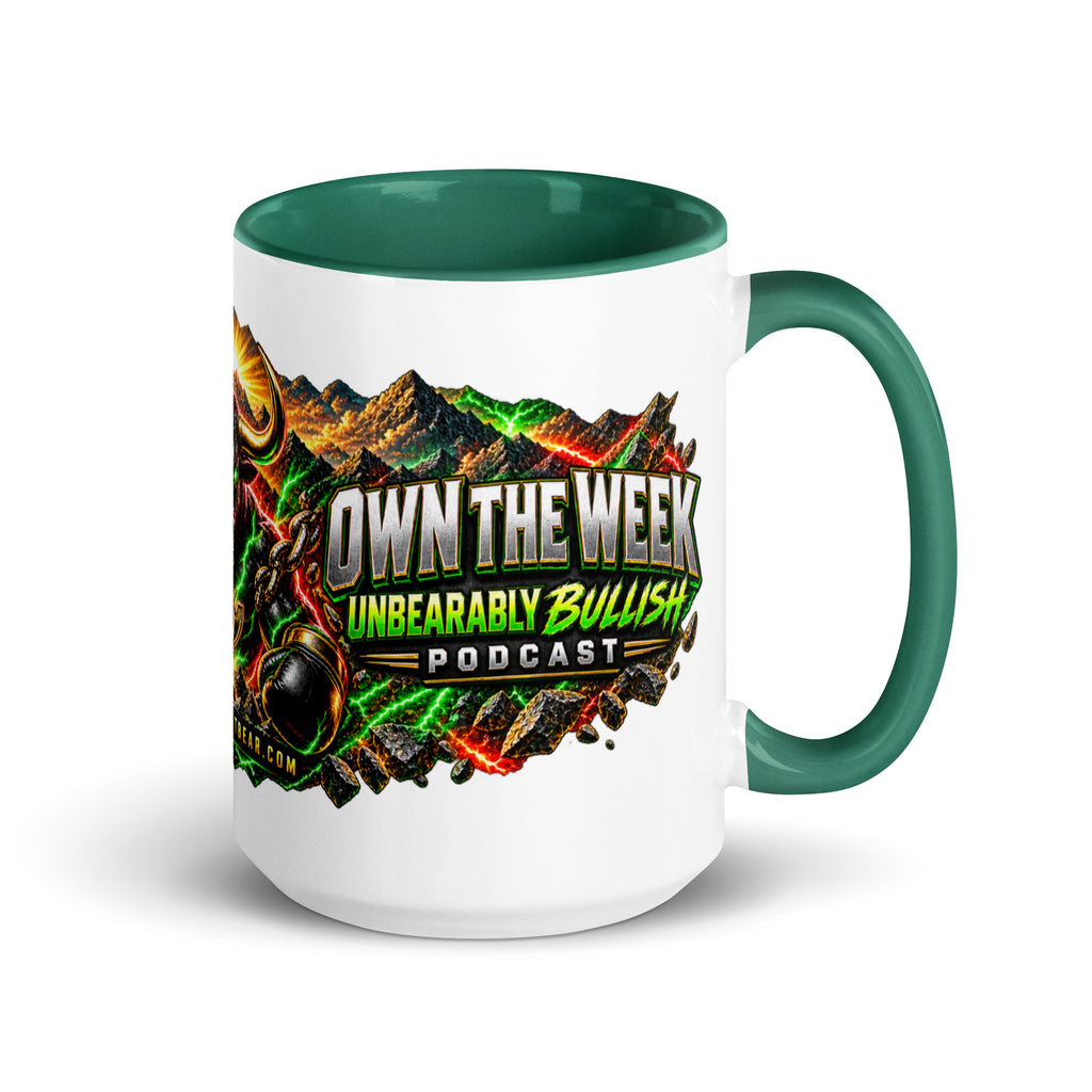 Motivation Monday Own The Week Mug with dark green interior, 15 oz, right side
