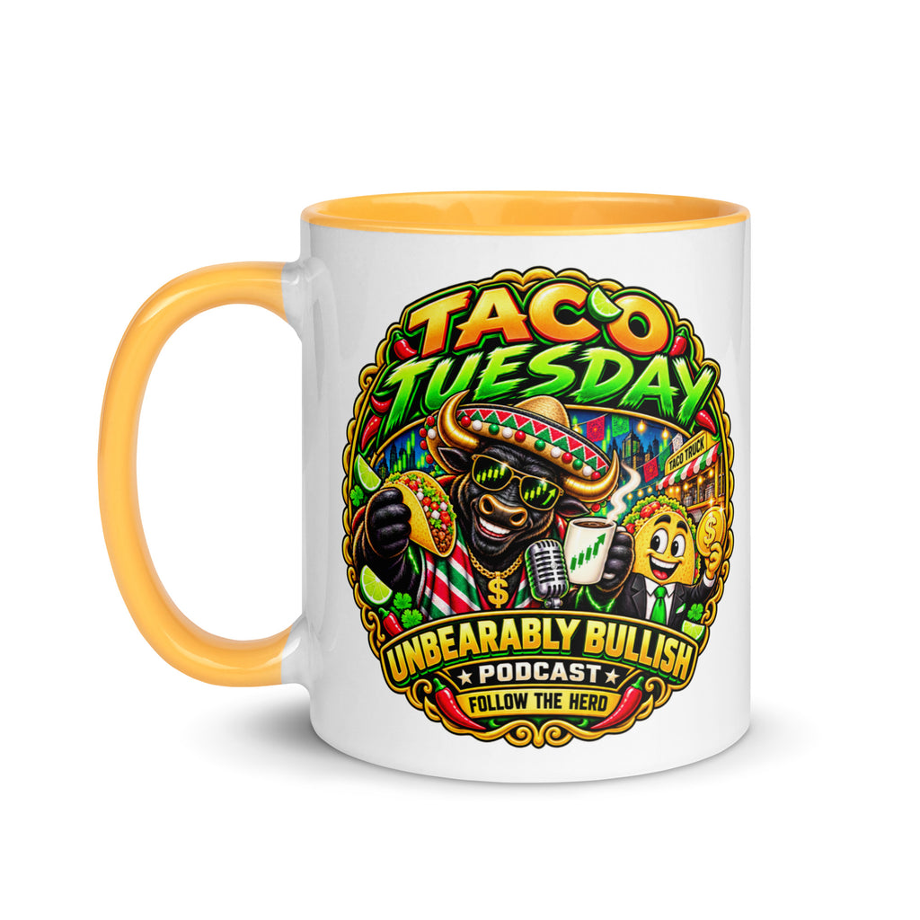 Taco Tuesday Mug with golden yellow interior, 11 oz, left side
