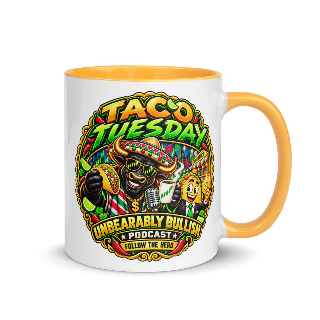 Taco Tuesday Mug with golden yellow interior, 11 oz, right side