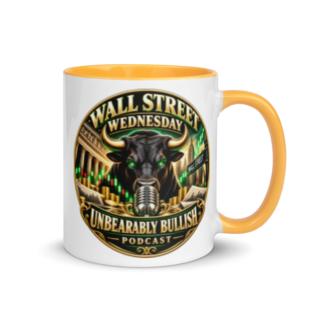 Wall Street Wednesday Mug with golden yellow interior, 11 oz, right side