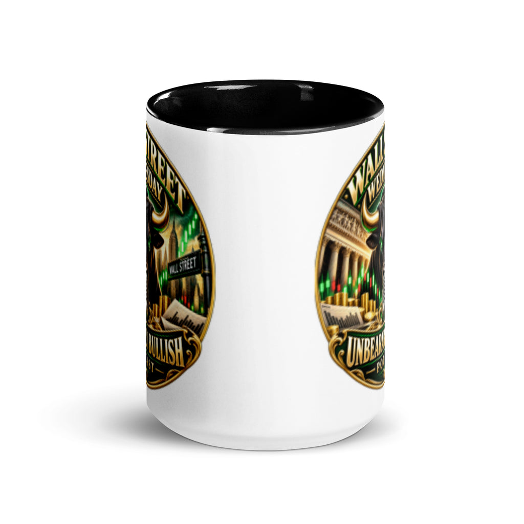 Wall Street Wednesday Mug with golden yellow interior, 15 oz, front view