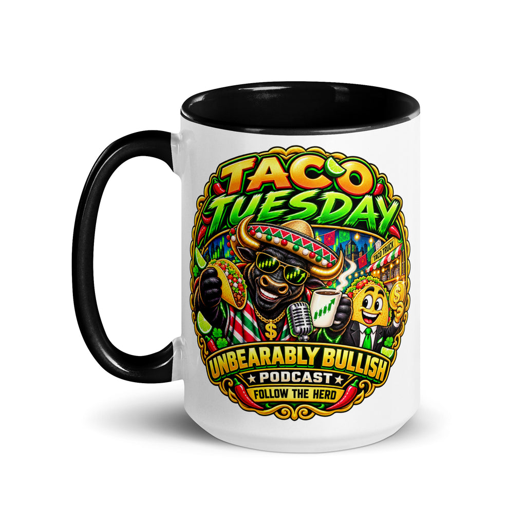 Taco Tuesday Mug with golden yellow interior, 15 oz, left side