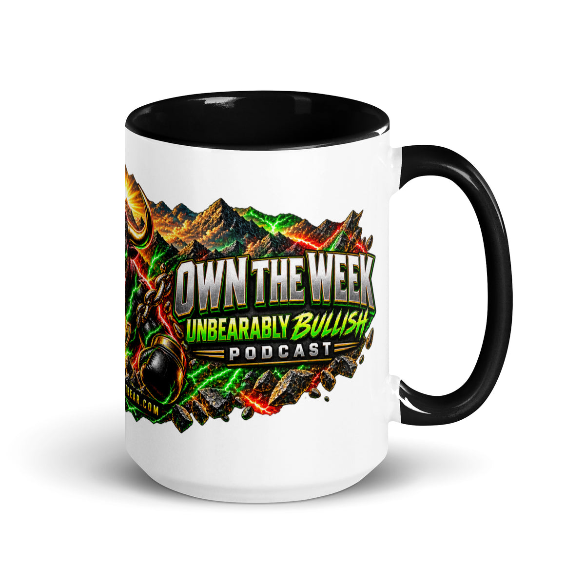 Motivation Monday Own The Week Mug with golden yellow interior, 15 oz, right side