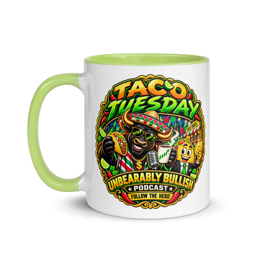 Taco Tuesday Mug with green interior, 11 oz, left side