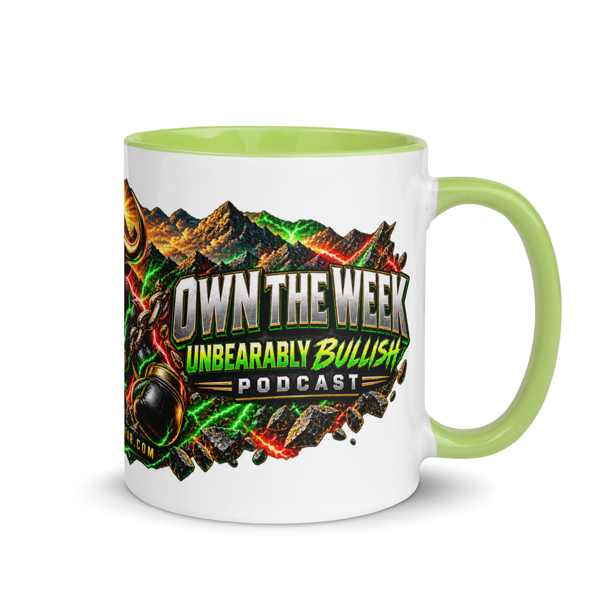 Motivation Monday Own The Week Mug with green interior, 11 oz, right side