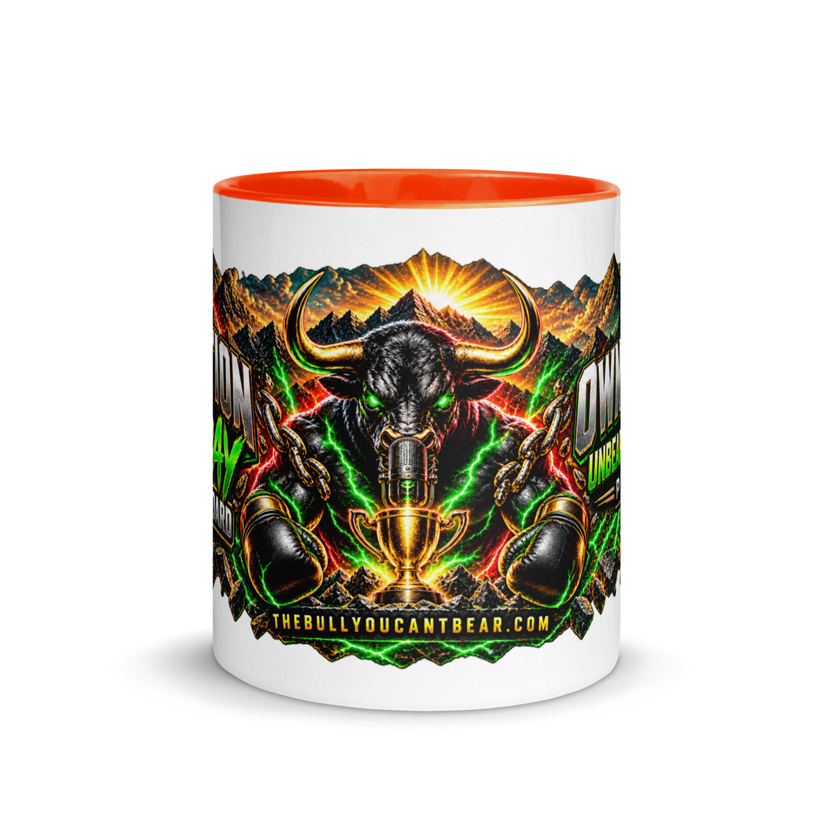 Motivation Monday Own The Week Mug with orange interior, 11 oz, front view