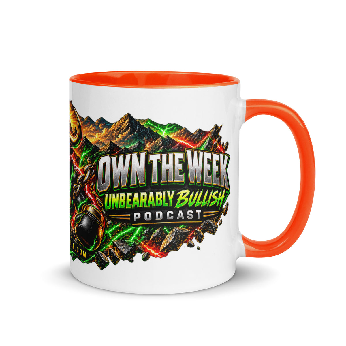 Motivation Monday Own The Week Mug with orange interior, 11 oz, right side
