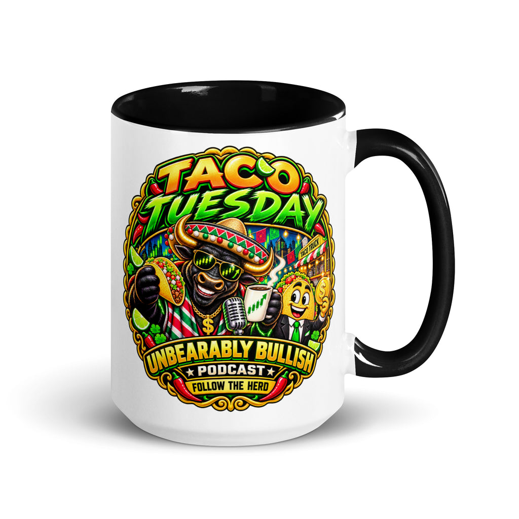 Taco Tuesday Mug with orange interior, 15 oz, right side