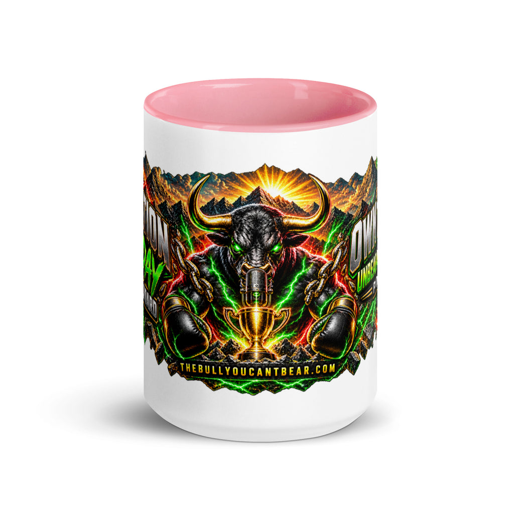 Motivation Monday Own The Week Mug with pink interior, 15 oz, front view