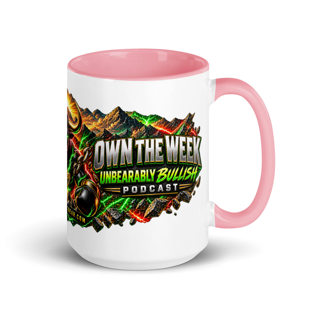 Motivation Monday Own The Week Mug with pink interior, 15 oz, right side