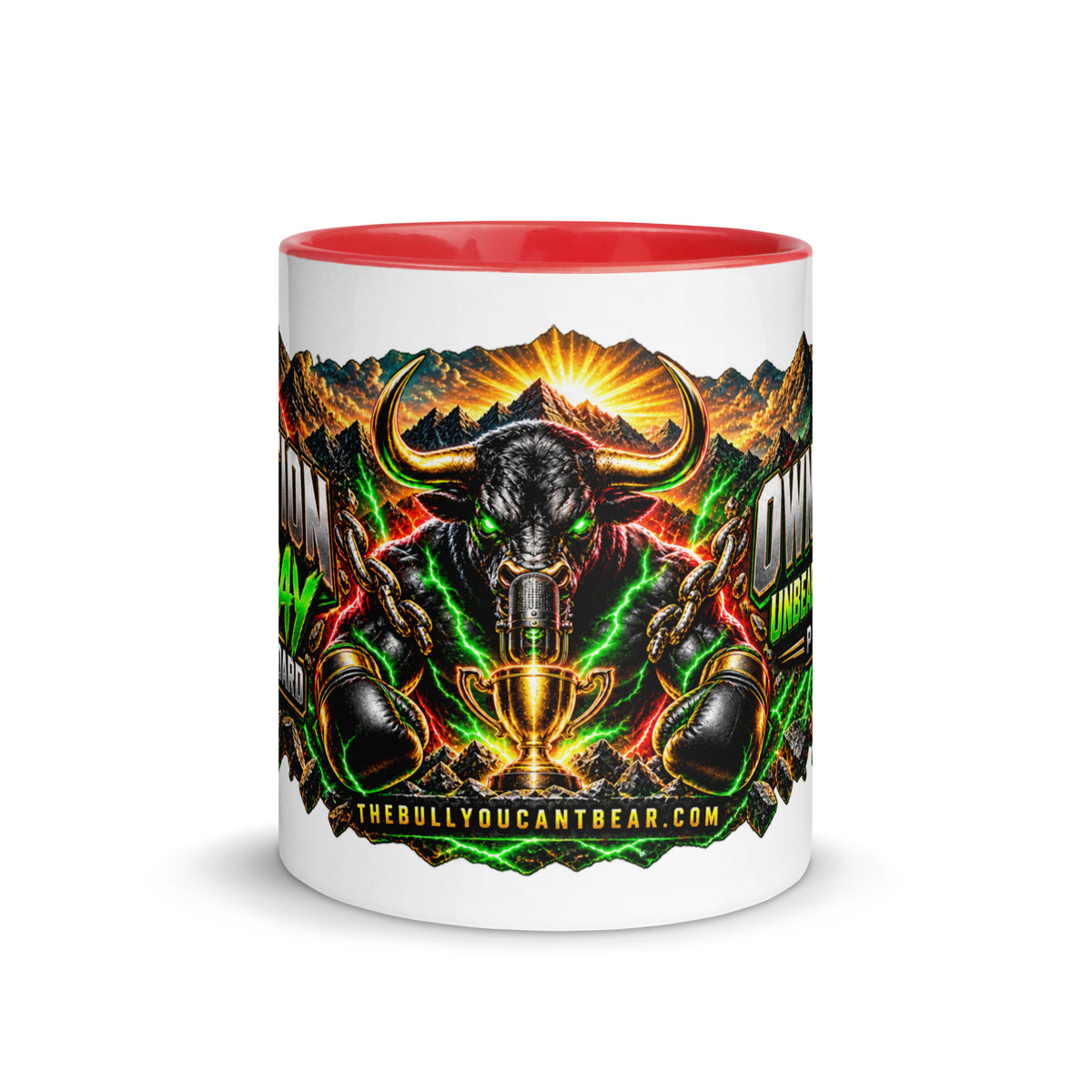 Motivation Monday Own The Week Mug with red interior, 11 oz, front view