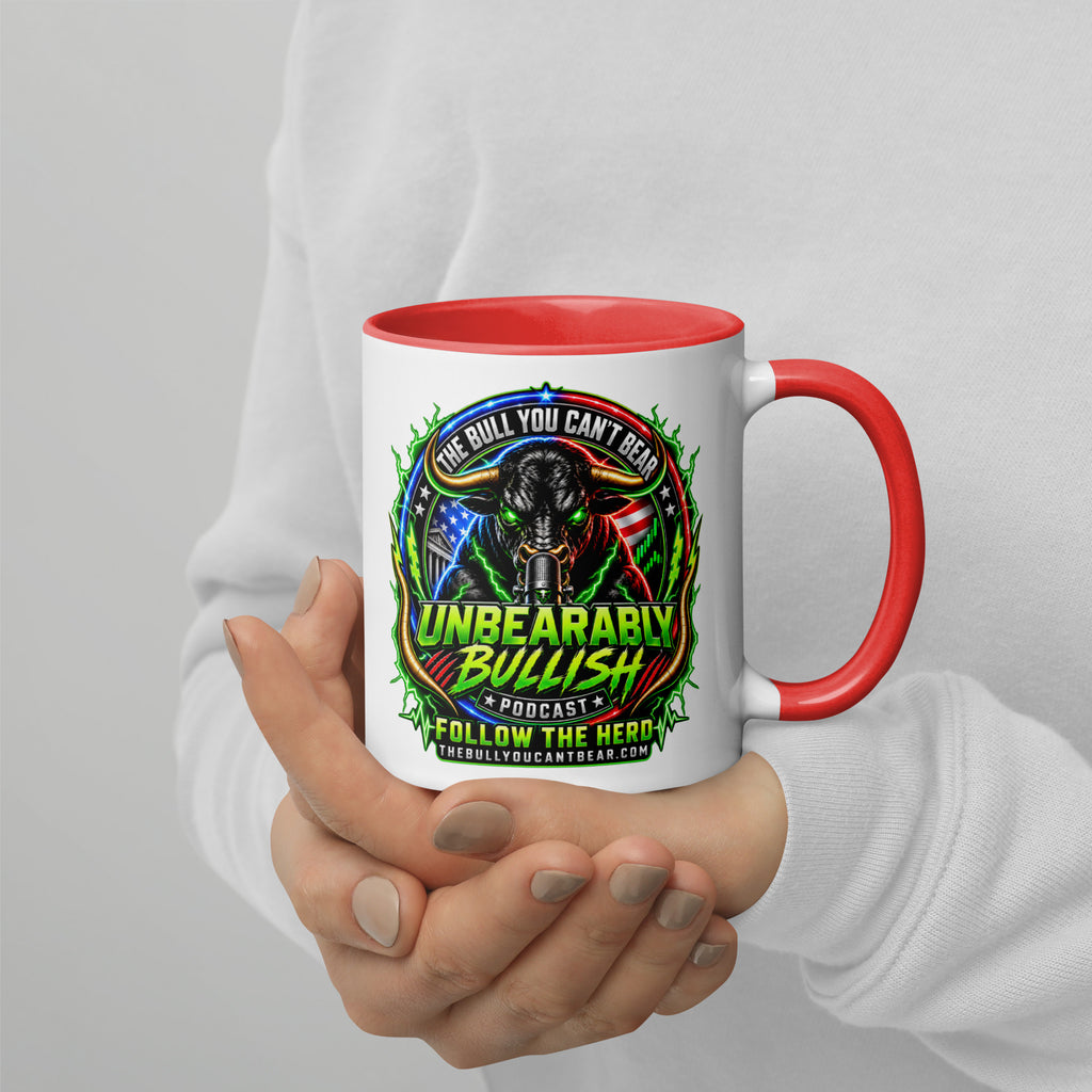 Unbearably Bullish Crest Mug with red interior, 11 oz, right side alternate view
