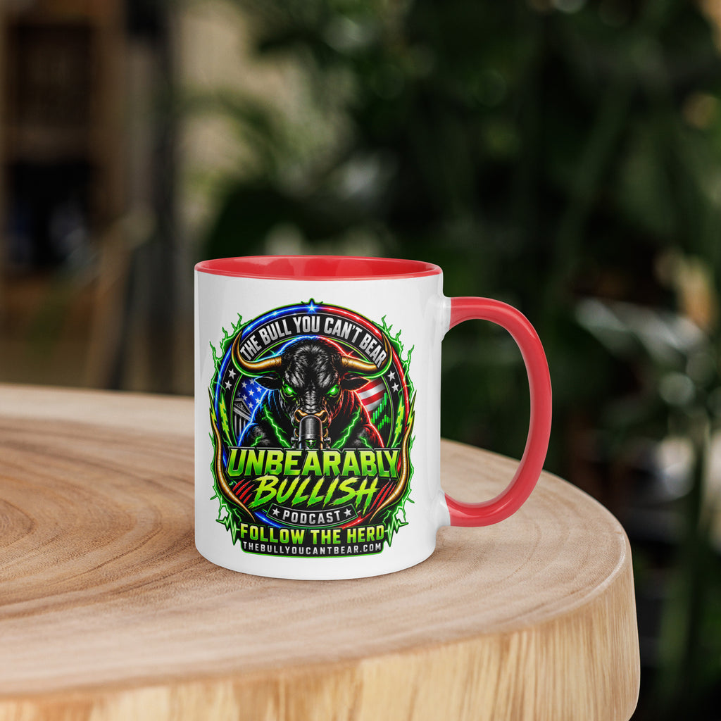 Unbearably Bullish Crest Mug with red interior, 11 oz, right side