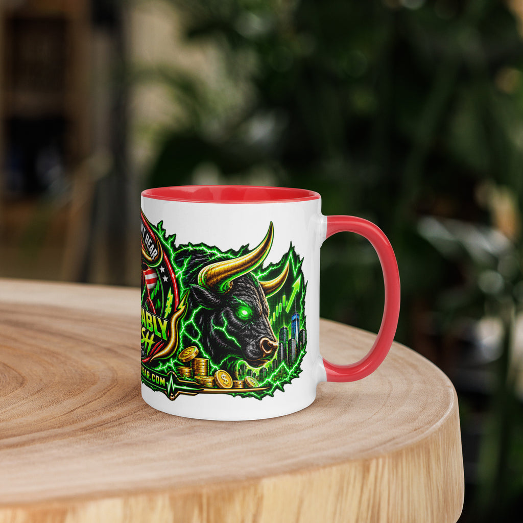The Bull You Can't Bear Panorama Wrap Mug with red interior, 11 oz, right side